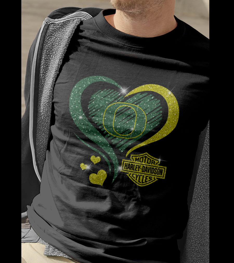 Motor Harley Davidson Cycles Oregon Ducks Heart Sparkle T-Shirt