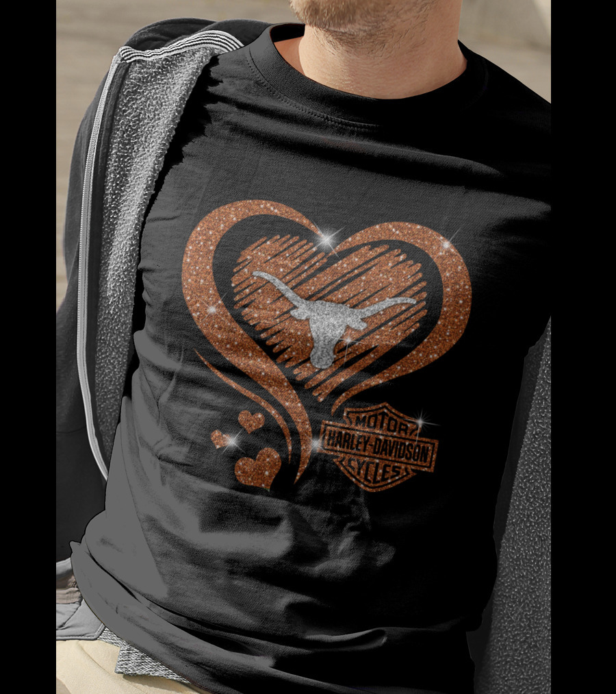 Texas Longhorns Harley Davidson Heart T-Shirt