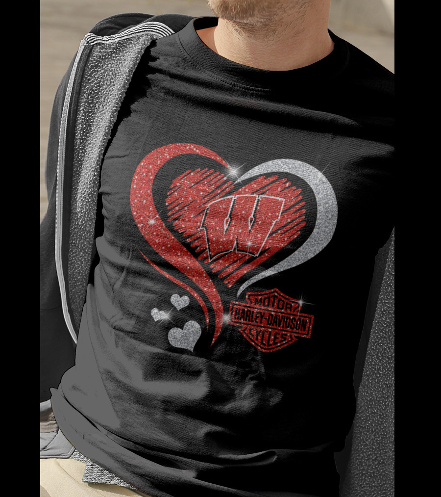 Wisconsin Badgers Harley Davidson Heart T-Shirt