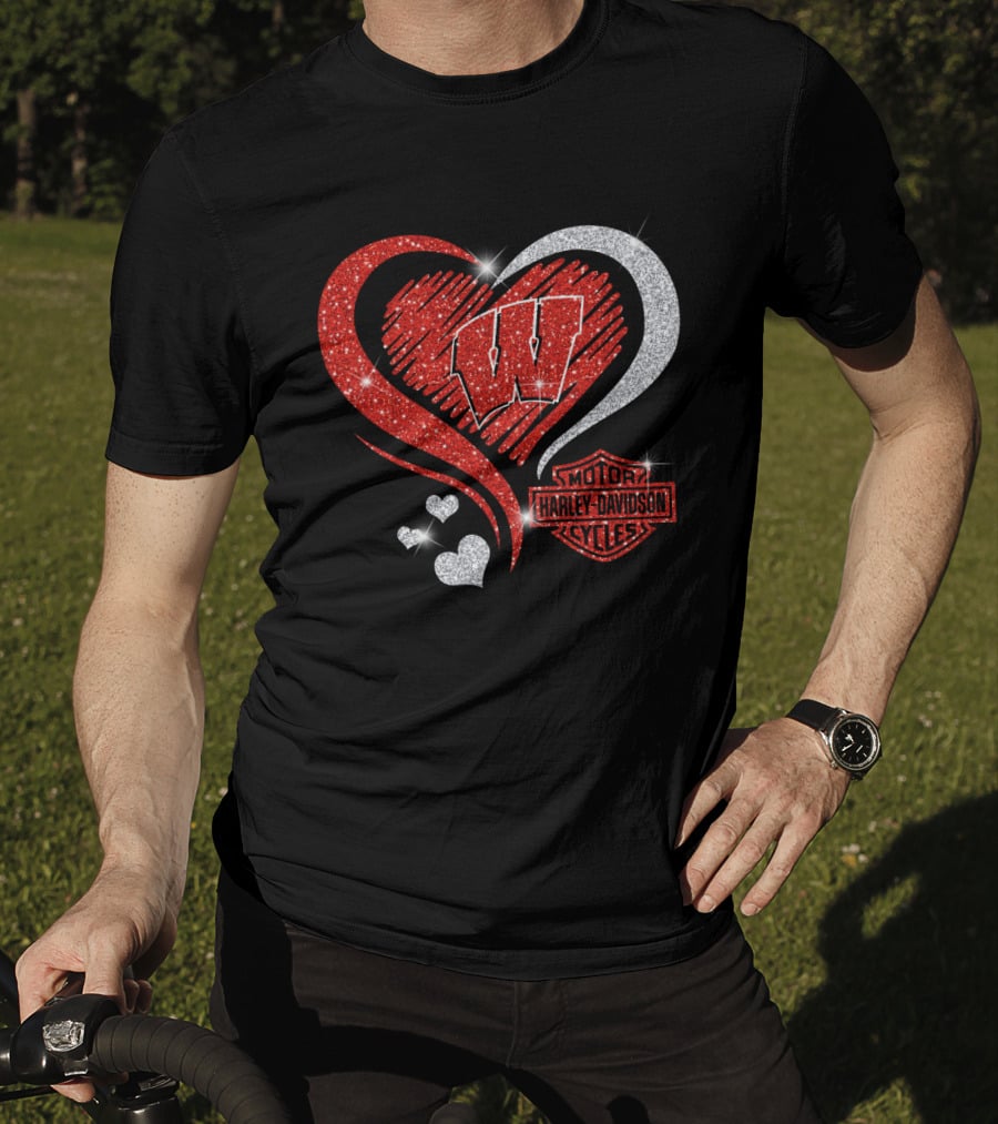 Wisconsin Badgers Harley Davidson Heart T-Shirt