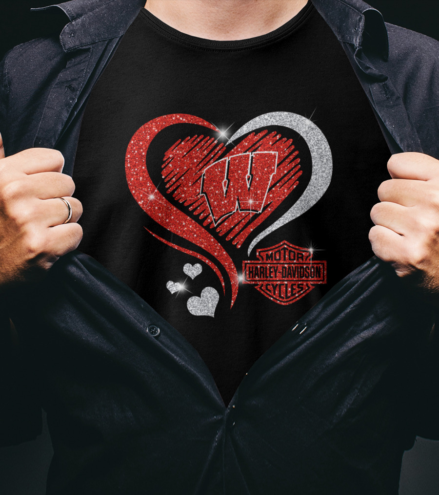 Wisconsin Badgers Harley Davidson Heart T-Shirt