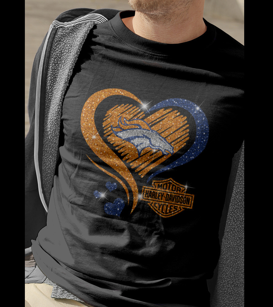 Motor Harley Davidson Cycles Heart Denver Broncos T-Shirt