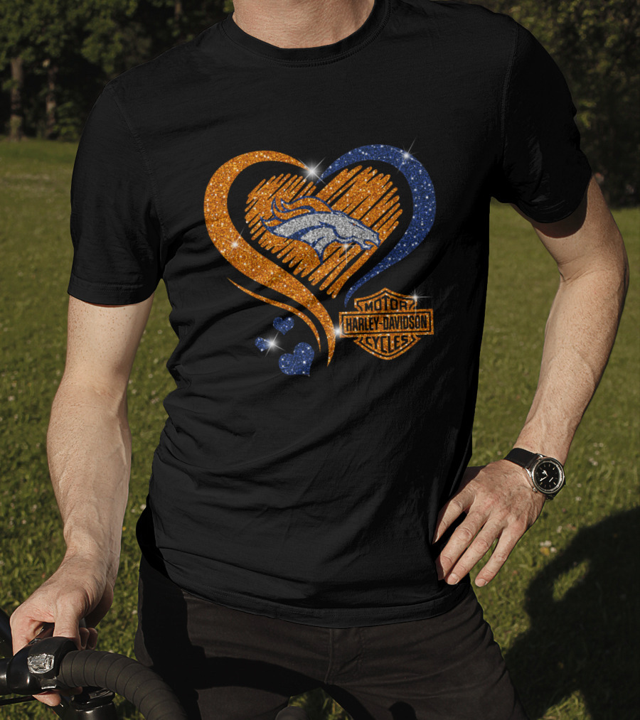 Motor Harley Davidson Cycles Heart Denver Broncos T-Shirt