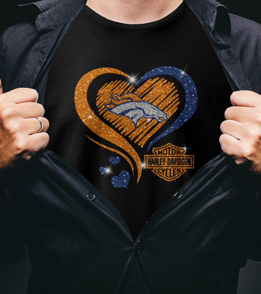 Motor Harley Davidson Cycles Heart Denver Broncos T-Shirt