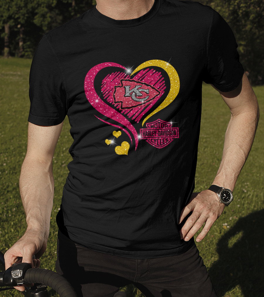 Harley Davidson Kansas City Chiefs Heart Glitter T-Shirt