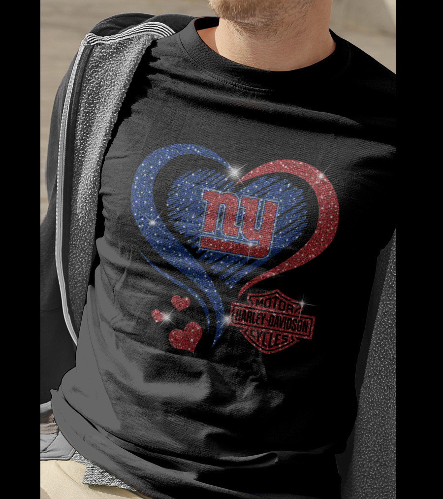 Ny Giants Heart Harley Davidson Motor Cycles T-Shirt