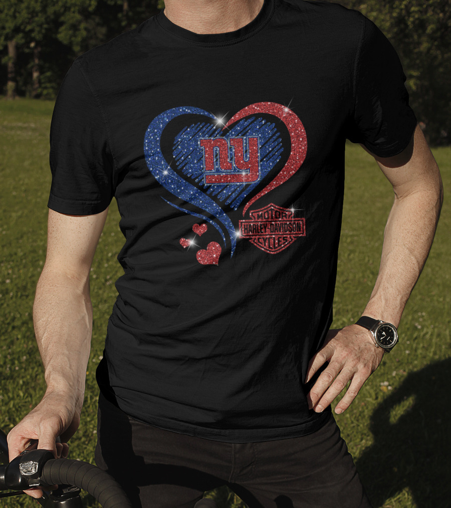 Ny Giants Heart Harley Davidson Motor Cycles T-Shirt