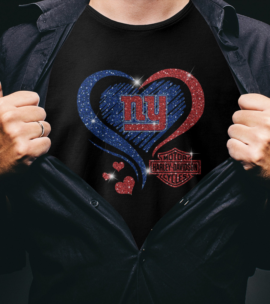 Ny Giants Heart Harley Davidson Motor Cycles T-Shirt