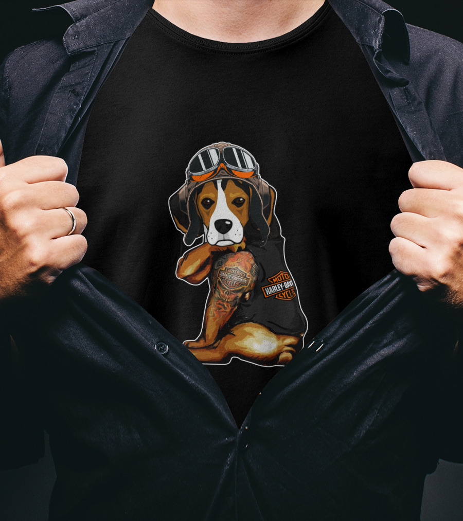 Harley Davidson Beagle With Goggles And Tattoo T-Shirt