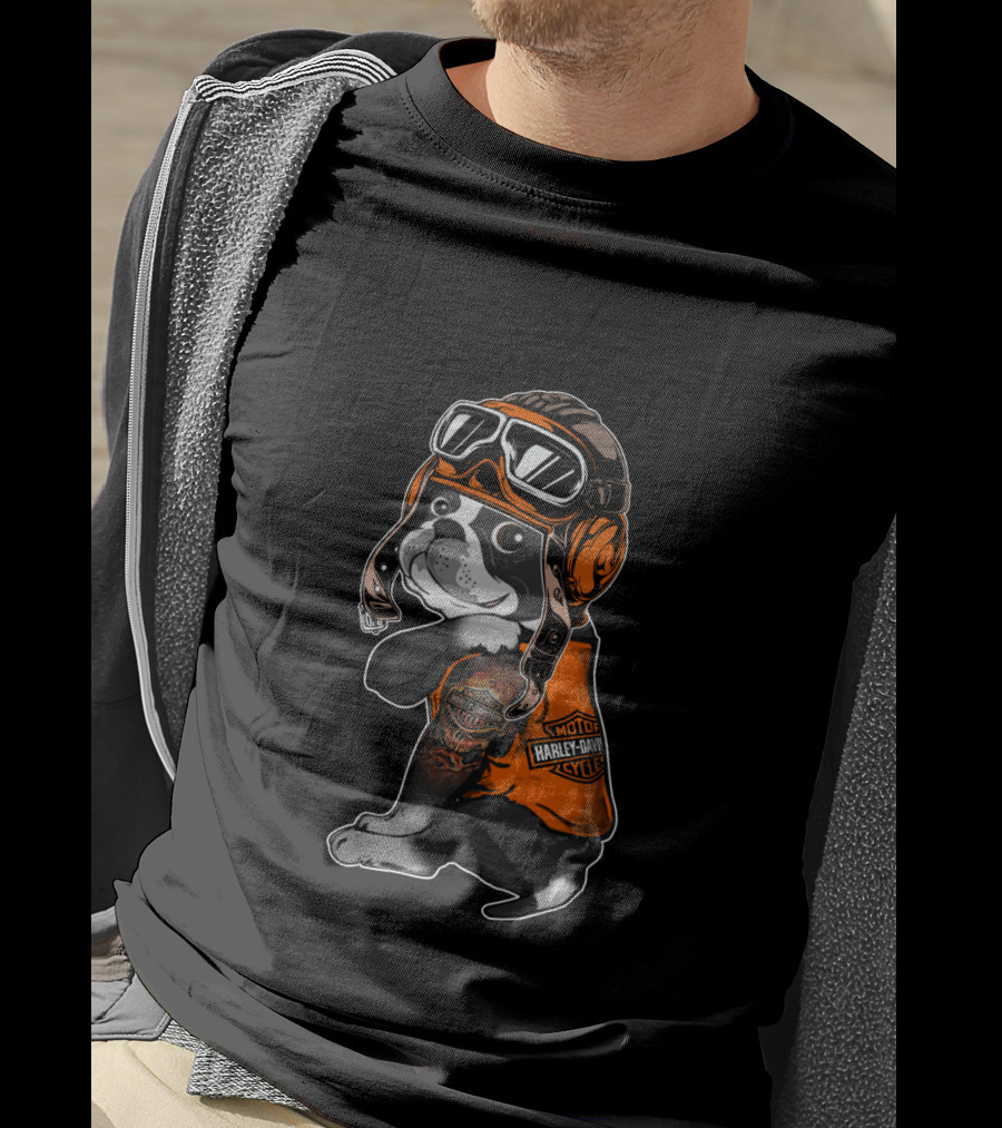 Hd Tatoo Boston Terrier Harley Davidson Moto Goggles T-Shirt