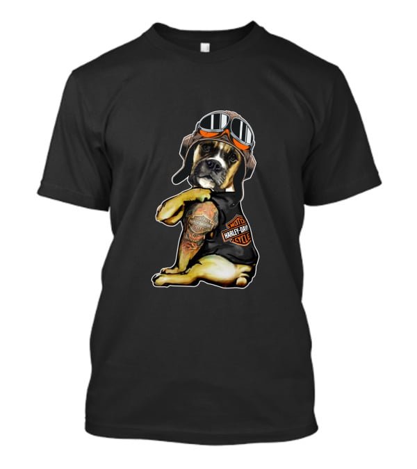Harley Davidson Tattoo Boxer Dog With Goggles T-Shirt