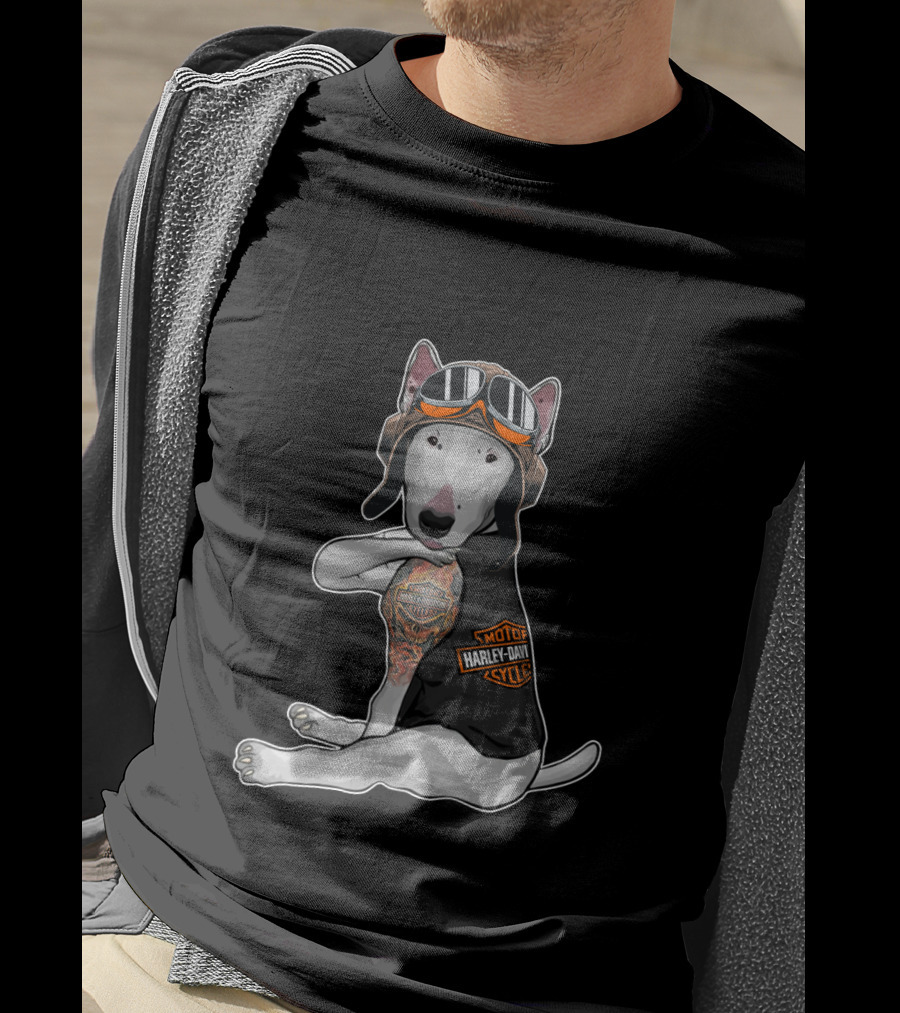 Bull Terrier Harley Davidson Style Tattoo T-Shirt