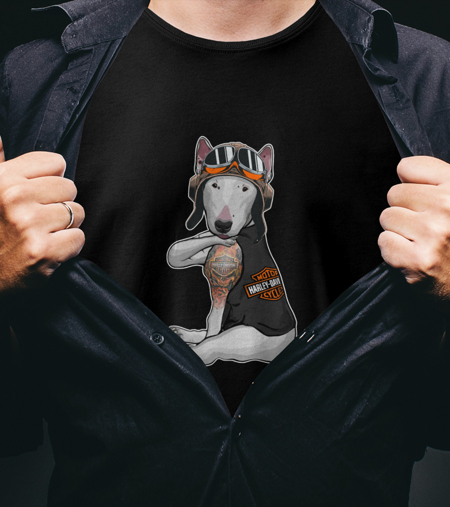 Bull Terrier Harley Davidson Style Tattoo T-Shirt