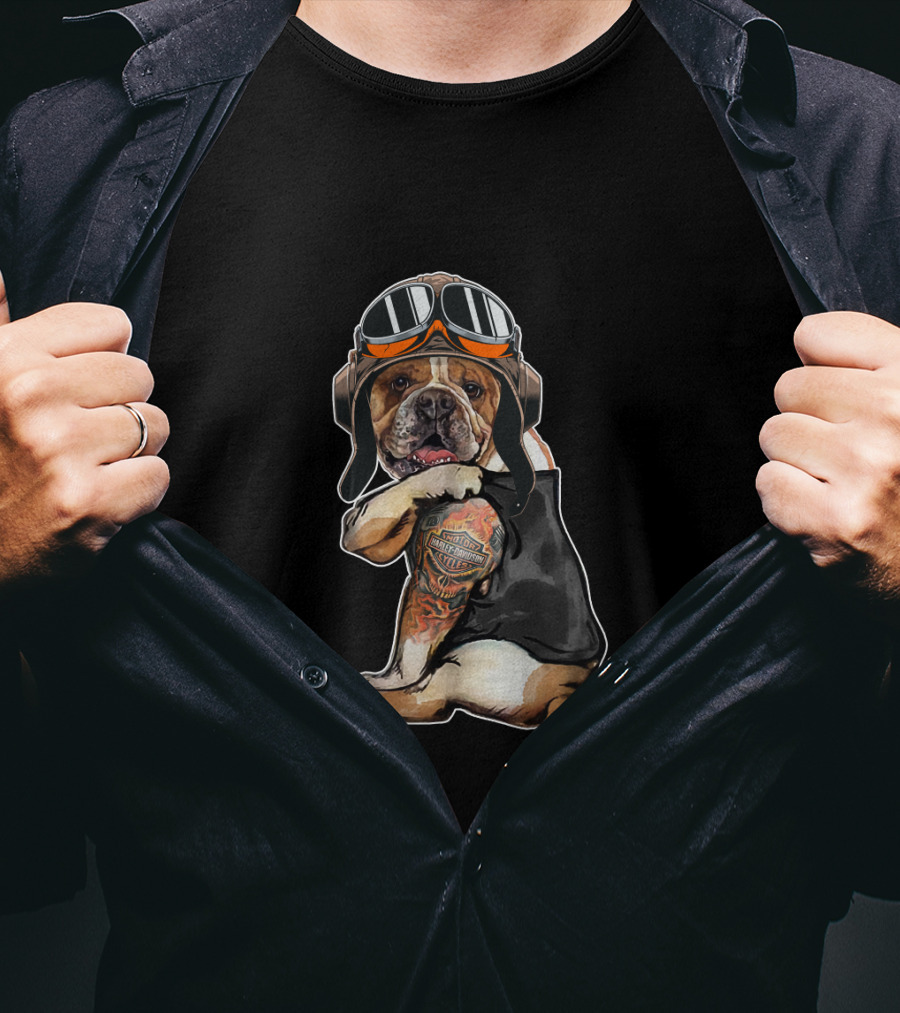Hd Tatoo Bulldog Harley Davidson Goggles Pilot Look T-Shirt
