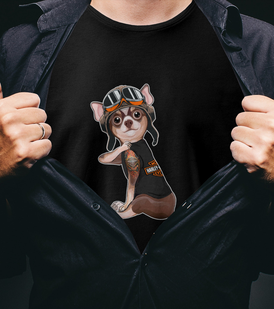 Hd Tattoo Chihuahua Harley Davidson Style Moto Pup T-Shirt