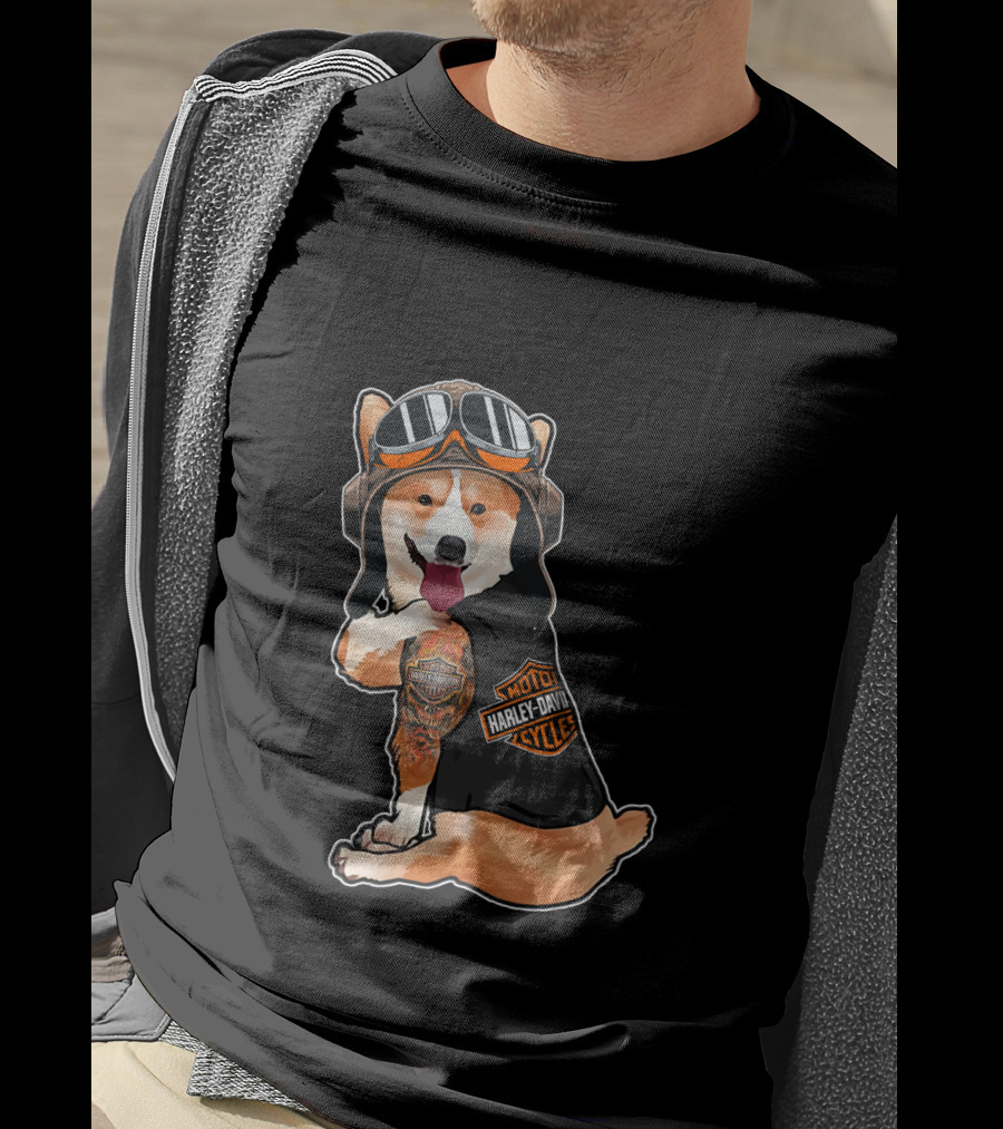 Hd Tatoo Corgi Harley Davidson Moto T-Shirt