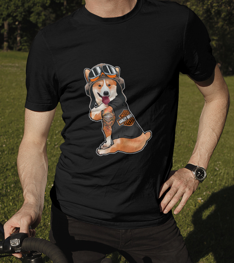 Hd Tatoo Corgi Harley Davidson Moto T-Shirt