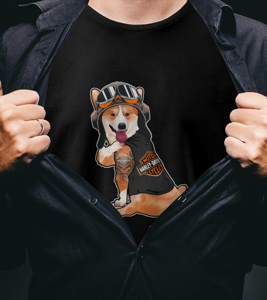 Hd Tatoo Corgi Harley Davidson Moto T-Shirt