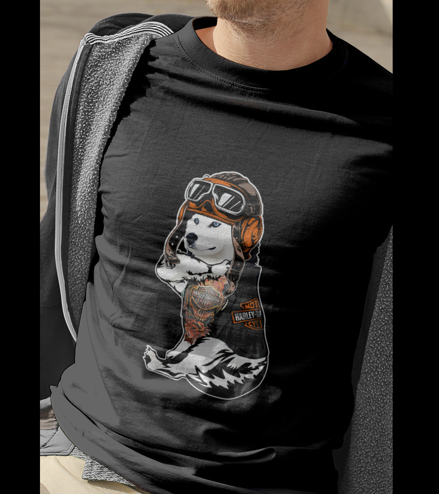 Harley Davidson Biker Husky With Hd Tattoo T-Shirt
