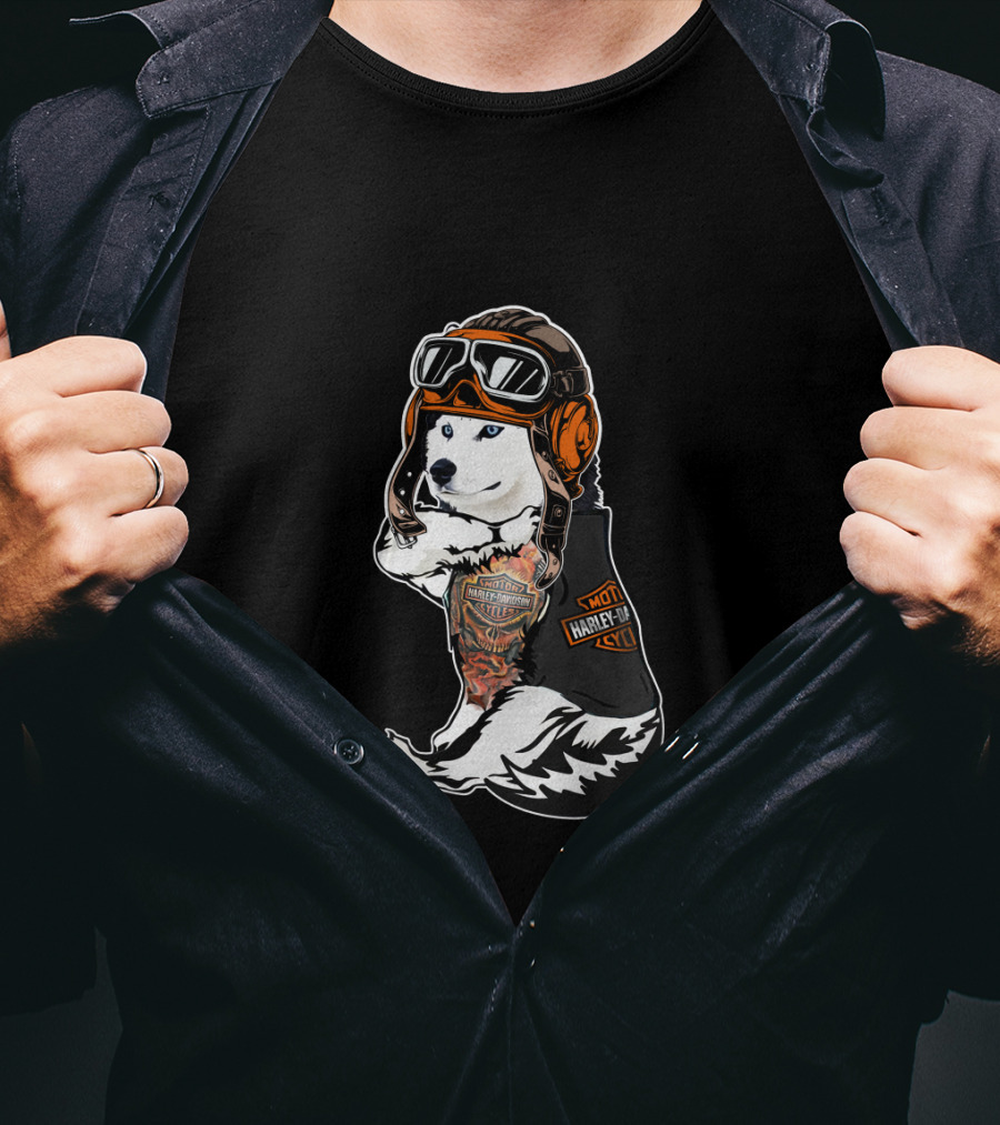 Harley Davidson Biker Husky With Hd Tattoo T-Shirt