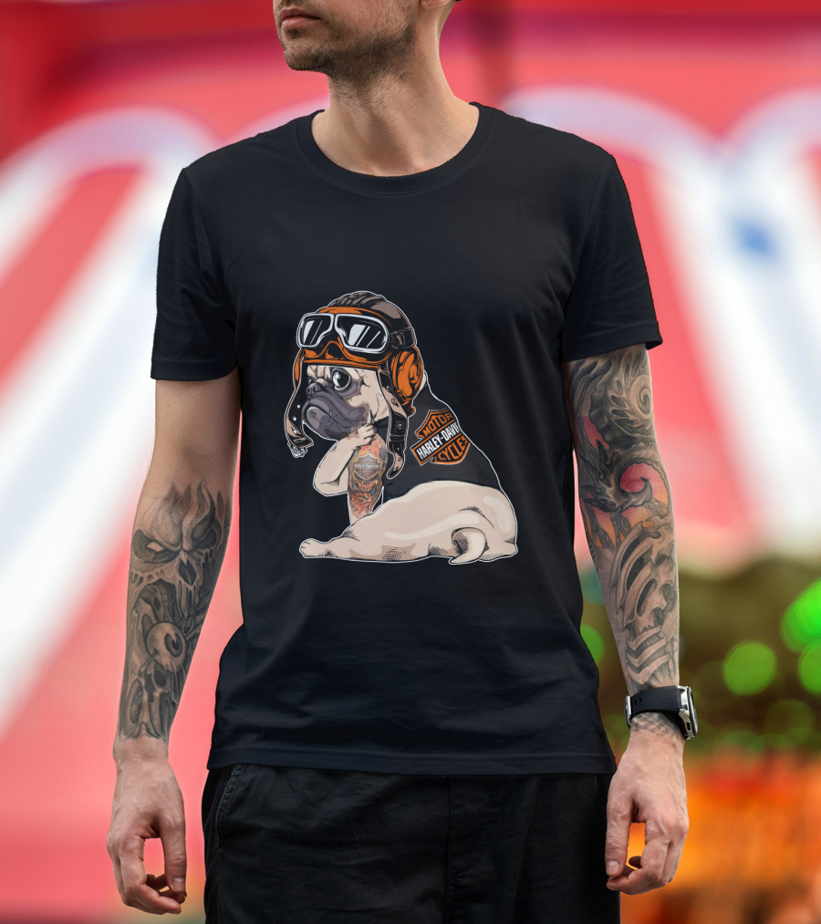Hd Tattoo Pug Harley Davidson Motorcycle T-Shirt
