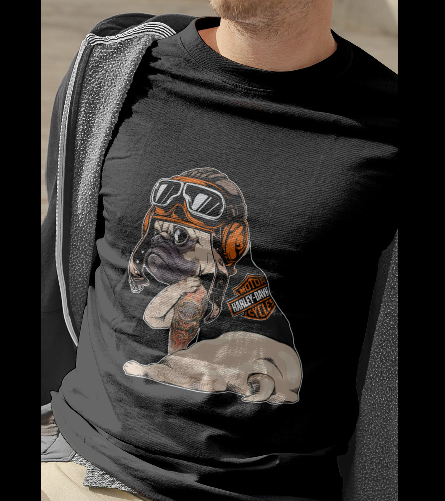 Hd Tattoo Pug Harley Davidson Motorcycle T-Shirt