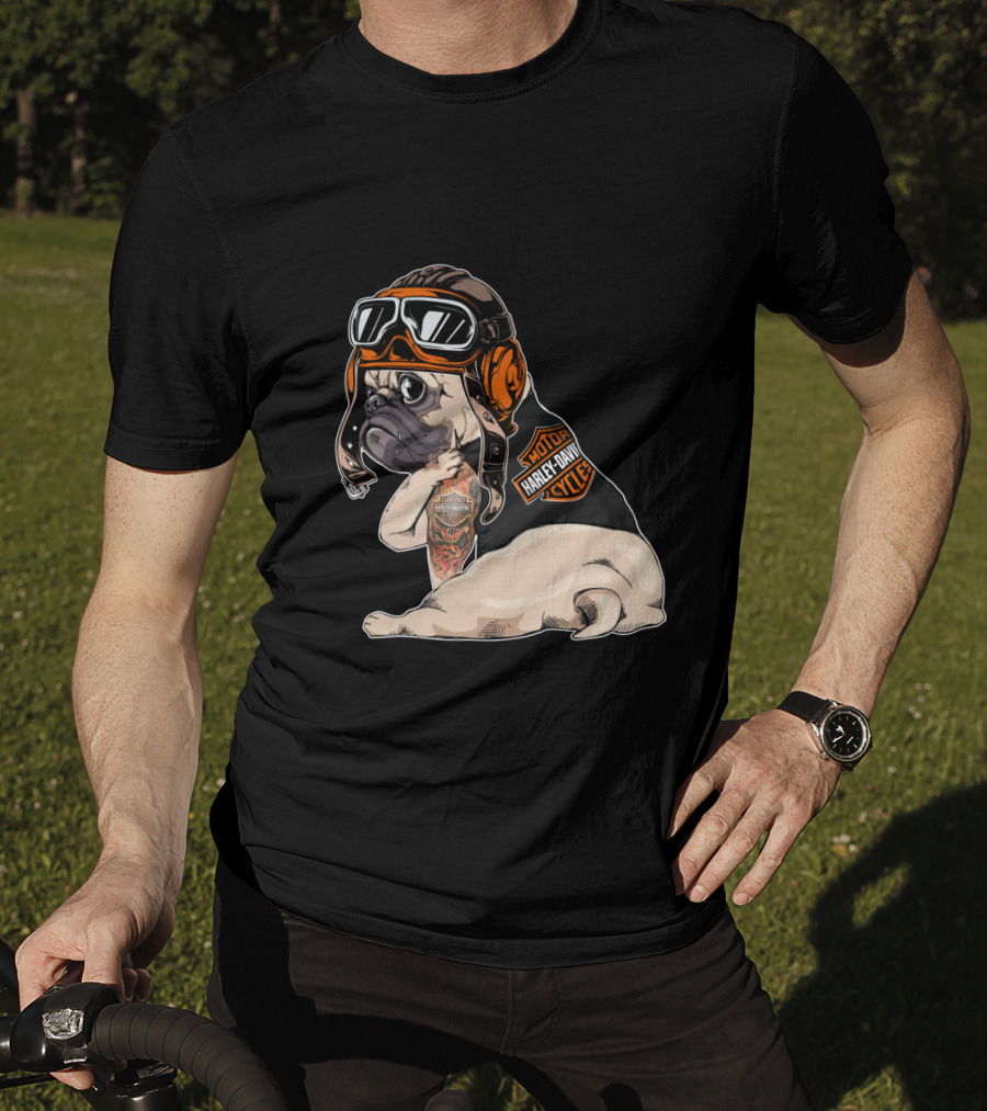 Hd Tattoo Pug Harley Davidson Motorcycle T-Shirt