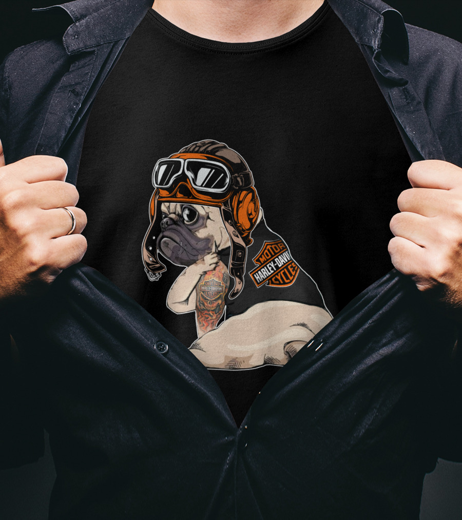 Hd Tattoo Pug Harley Davidson Motorcycle T-Shirt