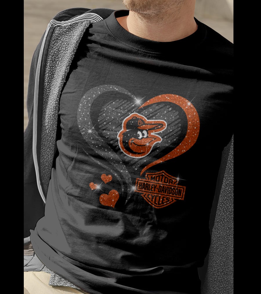 Baltimore Orioles Harley Davidson Heart T-Shirt