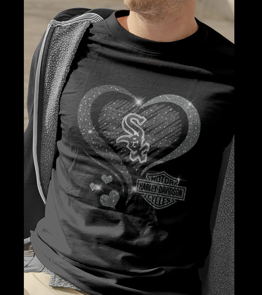 Chicago White Sox Harley Davidson Sparkle Heart T-Shirt