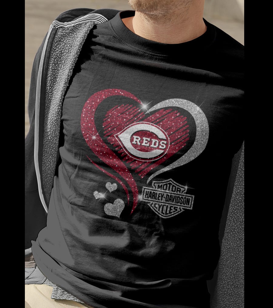 0307Hd Cincinnati Reds Harley Davidson Sparkling Heart T-Shirt