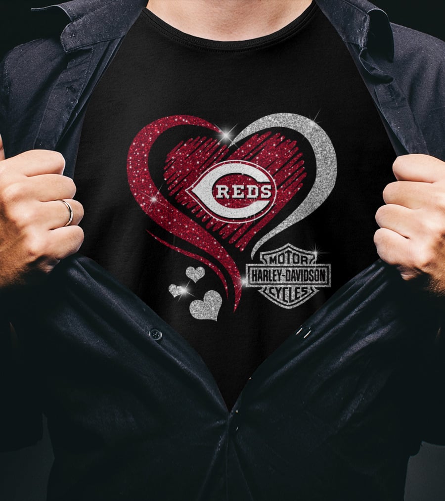 0307Hd Cincinnati Reds Harley Davidson Sparkling Heart T-Shirt