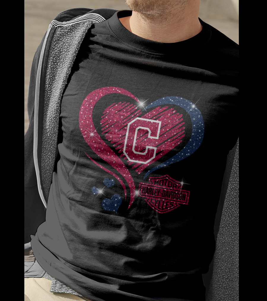Cleveland Indians Heart Harley Davidson Styles T-Shirt