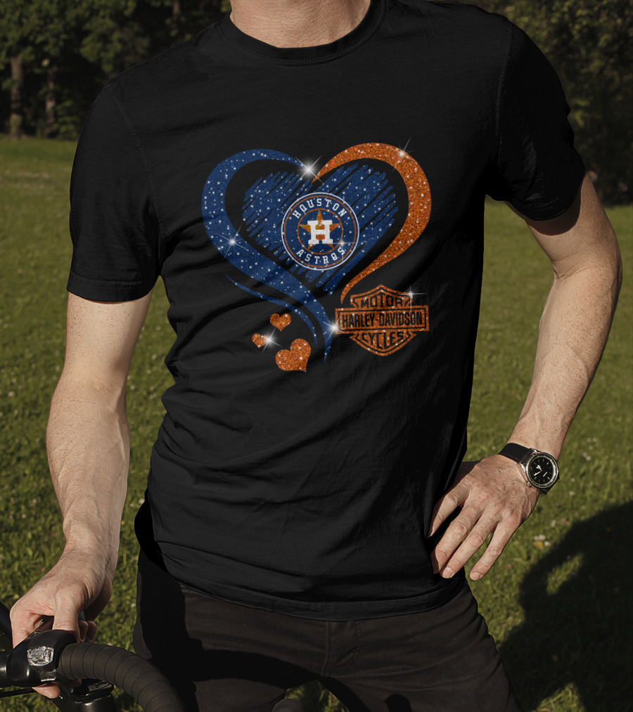 Houston Astros Harley Davidson Heart And Sparkle Combination T-Shirt