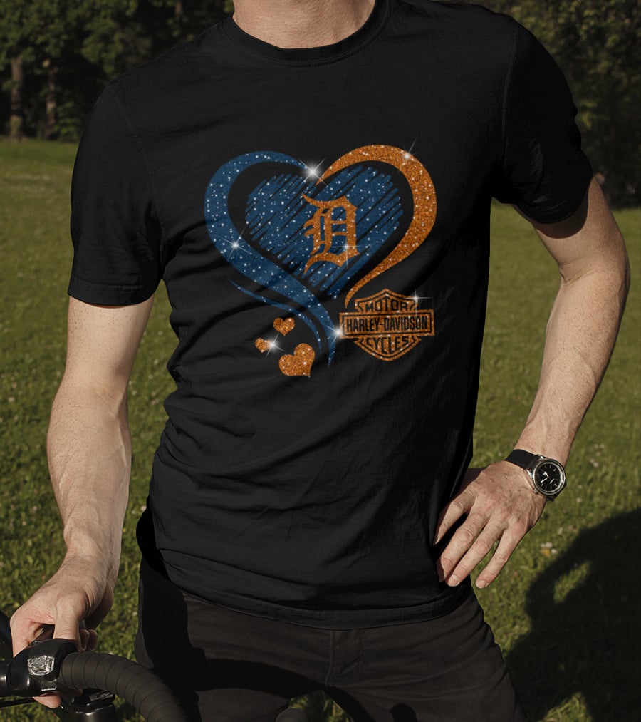 Motor Harley Davidson Cycles Detroit Tigers Sparkle Heart T-Shirt