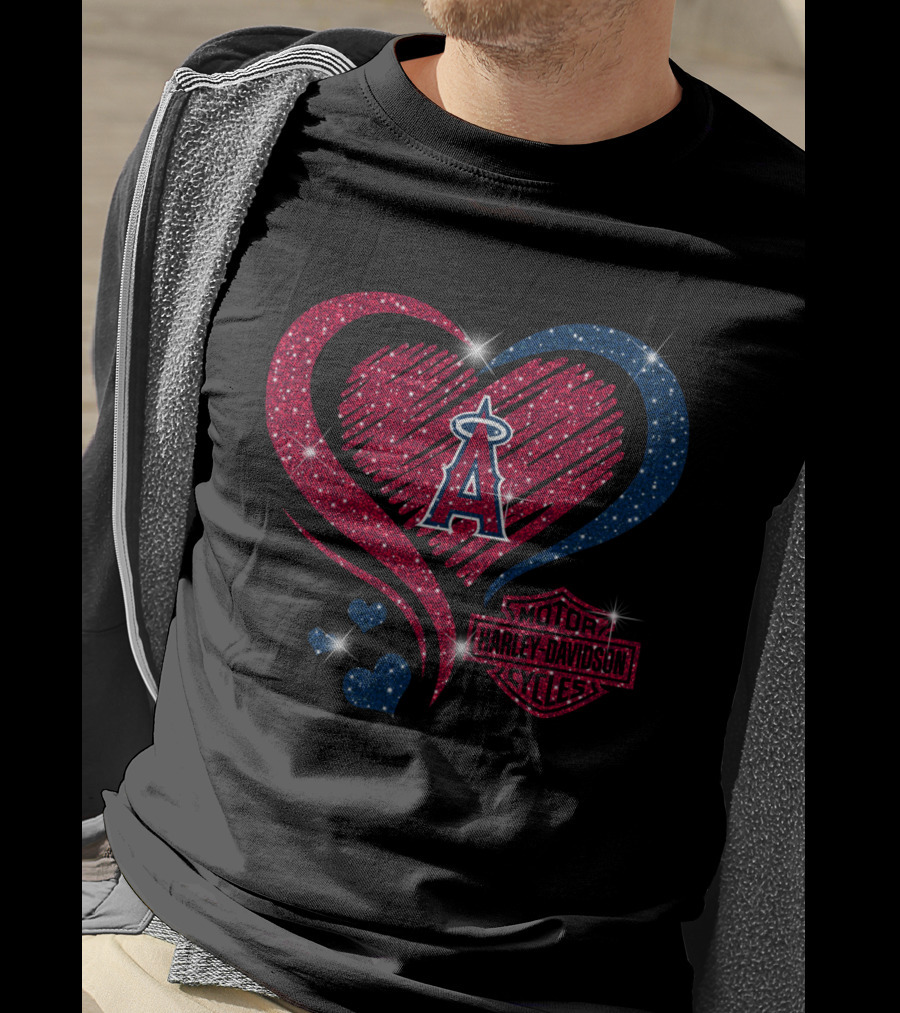 Los Angeles Angels Sparkling Heart With Motor Trademark Logos T-Shirt