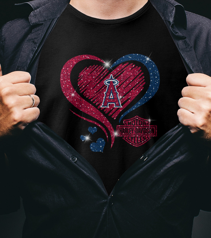 Los Angeles Angels Sparkling Heart With Motor Trademark Logos T-Shirt