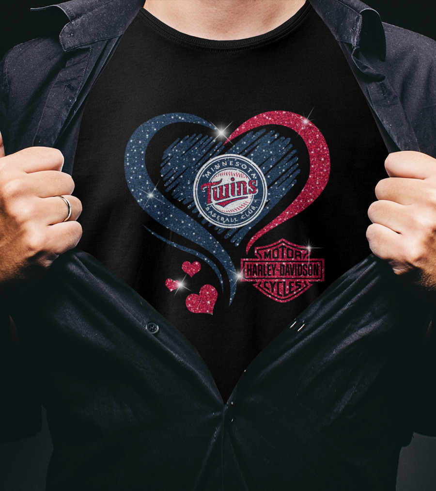 Minnesota Twins Heart With Harley Davidson T-Shirt