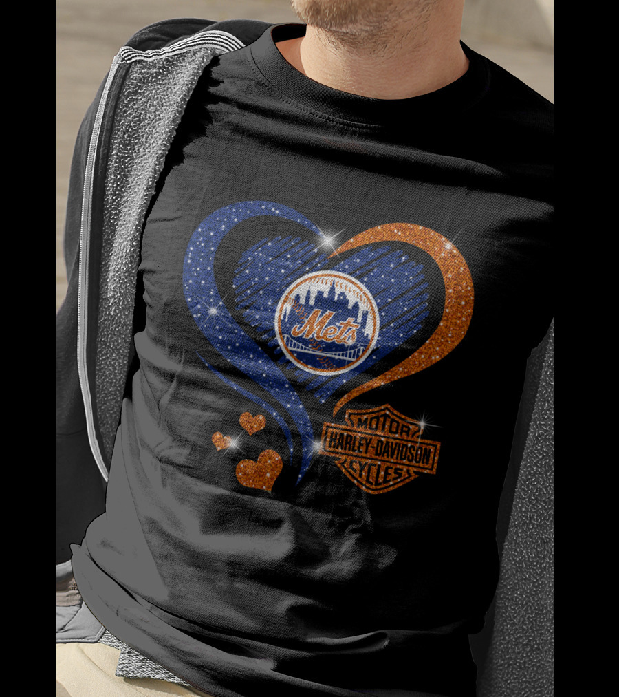 New York Mets Harley Davidson Heart T-Shirt