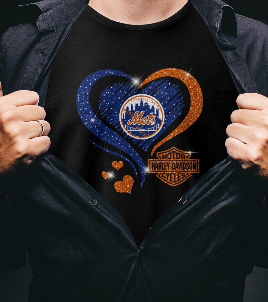 New York Mets Harley Davidson Heart T-Shirt