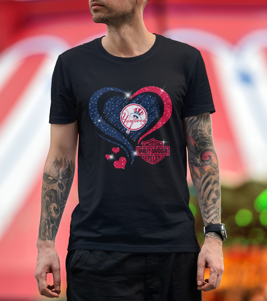 0307Hd New York Yankees Harley Davidson Motor Cycles Heart T-Shirt