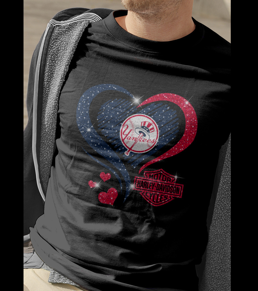 0307Hd New York Yankees Harley Davidson Motor Cycles Heart T-Shirt