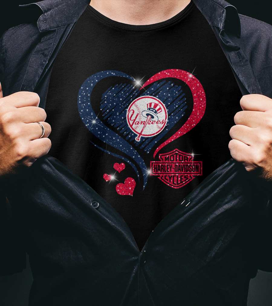 0307Hd New York Yankees Harley Davidson Motor Cycles Heart T-Shirt