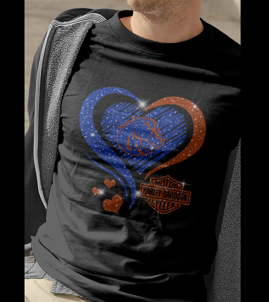 Boise State Broncos Heart Harley Davidson Cycles Sparkle T-Shirt