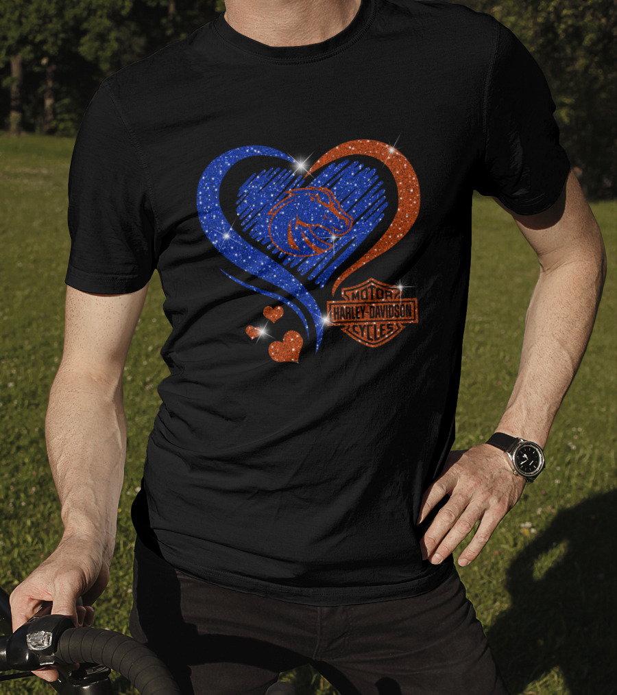 Boise State Broncos Heart Harley Davidson Cycles Sparkle T-Shirt