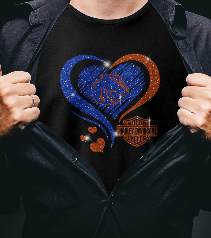 Boise State Broncos Heart Harley Davidson Cycles Sparkle T-Shirt