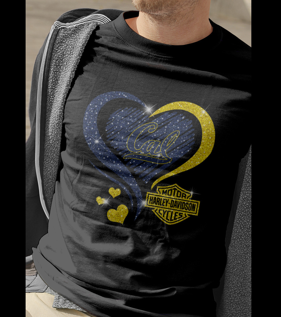 Cal Harley Davidson Cycles Blue And Yellow Heart T-Shirt