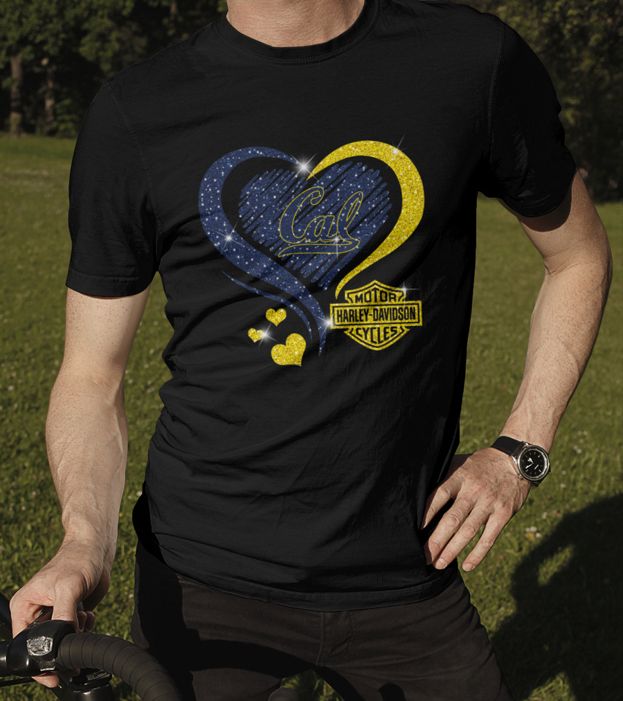 Cal Harley Davidson Cycles Blue And Yellow Heart T-Shirt