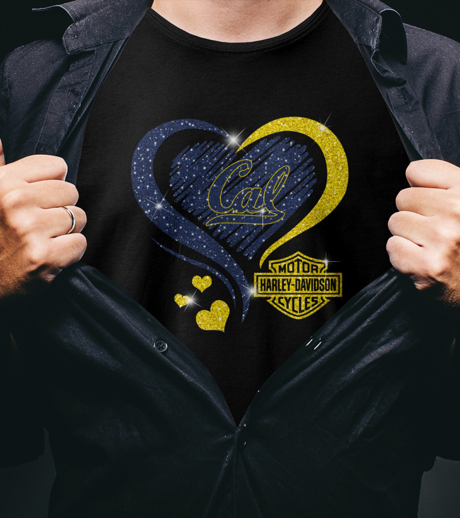 Cal Harley Davidson Cycles Blue And Yellow Heart T-Shirt