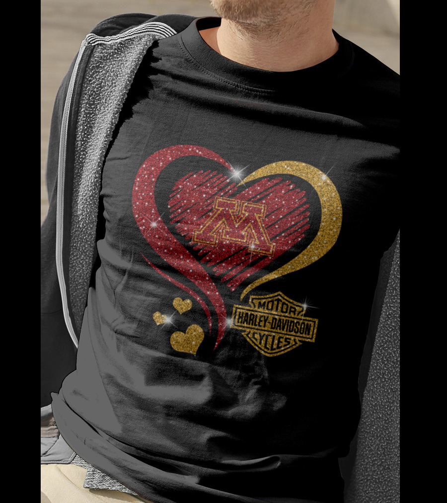 Minnesota Golden Gophers Heart Motor Harley Davidson Cycles T-Shirt